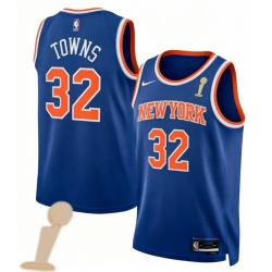 Men New Yok Knicks 32 Karl Anthony Towns Blue 2026 Champions Patch Icon Edition Stitched Basketball Jersey
