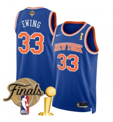 Men New Yok Knicks  33 Patrick Ewing Blue 2026 Finals Patch And Finals Champions Patch Icon Edition Stitched Basketball Jersey