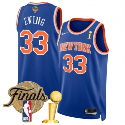 Men New Yok Knicks  33 Patrick Ewing Blue 2026 Finals Patch And Finals Champions Patch Icon Edition Stitched Basketball Jersey