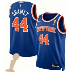 Men New Yok Knicks 44 Landry Shamet Blue 2026 Champions Patch Icon Edition Stitched Basketball Jersey