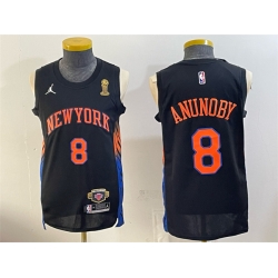 Men New Yok Knicks  8 OG Anunoby Black 2026 Finals Champions Patch Statement Edition Stitched Jersey