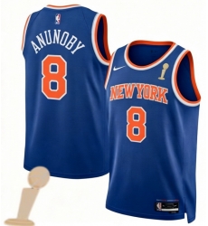 Men New Yok Knicks 8 OG Anunoby Blue 2026 Champions Patch Icon Edition Stitched Basketball Jersey