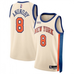 Men New Yok Knicks 8 OG Anunoby Cream 2025 26 City Edition Stitched Basketball Jersey