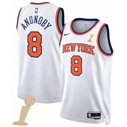 Men New Yok Knicks 8 OG Anunoby White 2026 Champions Patch Icon Edition Stitched Basketball Jersey