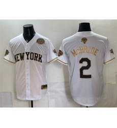 Men New York Knicks  2 Miles McBride White Gold 2026 Finals   Eastern Conference Champions Patch Stitched Baseball Jersey