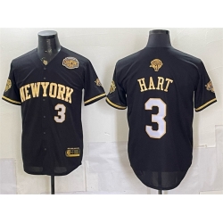 Men New York Knicks  3 Josh Hart Black Gold 2026 Finals   Eastern Conference Champions Patch Stitched Baseball Jersey