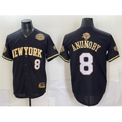 Men New York Knicks  8 OG Anunoby Black Gold 2026 Finals   Eastern Conference Champions Patch Stitched Baseball Jersey