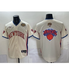 Men New York Knicks Team Big Logo Cream 2026 Finals Eastern Conference Champions Patch Stitched Baseball Jersey Men New York Knicks Team Big Logo Cream 2026 Finals Eastern Conference Champions Patch Stitched Baseball Jersey