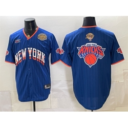 Men New York Knicks Team Big Logo Royal 2026 Finals   Eastern Conference Champions Patch Stitched Baseball Jersey
