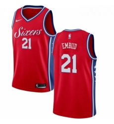 Mens Nike Philadelphia 76ers 21 Joel Embiid Swingman Red Alternate NBA Jersey Statement Edition