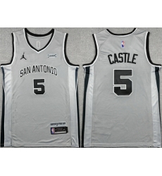 Men San Antonio Spurs  5 Stephon Castle Silver 2025 26 Statement Edition Stitched Basketball Jersey