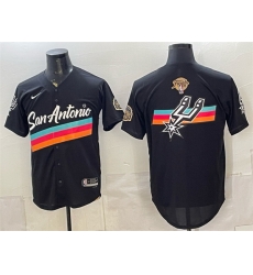 Men San Antonio Spurs Team Big Logo Black 2026 Finals Patch City Edition Stitched Baseball Jersey