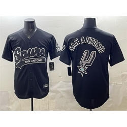 Men San Antonio Spurs Team Big Logo Black Stitched Baseball Jersey