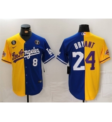 Men Los Angeles Lakers  26 Dodgers Front 8 Back 24 Kobe Bryant Gold Blue Split With Patch Stitched Jersey