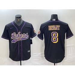 Men Los Angeles Lakers 8 Kobe Bryant Black Cool Base Stitched Baseball Jersey 4