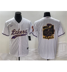 Men Los Angeles Lakers White 24 Mamba Big Logo Cool Base Stitched Baseball Jerseys