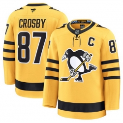 Men Pittsburgh Penguins 87 Sidney Crosby Gold 2025 Alternate Stitched Hockey Jersey