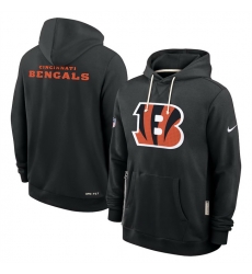 Men Cincinnati Bengals Black Sideline Standard Issue Initial Home Dri FIT Pullover Hoodie Men Cincinnati Bengals Black Sideline Standard Issue Initial Home Dri FIT Pullover Hoodie