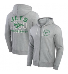 Men New York Jets Heather Gray Vintage Stripe Full Zip Hoodie Men New York Jets Heather Gray Vintage Stripe Full Zip Hoodie