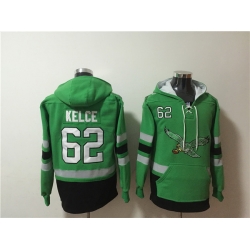 Men Philadelphia Eagles 62 Jason Kelce Green Ageless Must Have Lace Up Pullover Hoodie