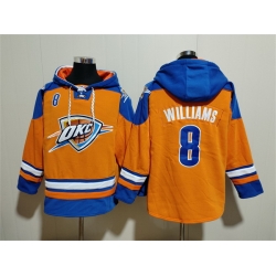 Men Oklahoma City Thunder 8 Jalen Williams Orange Blue Lace Up Pullover Hoodie