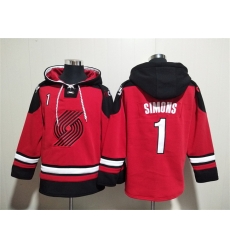 Men Portland Trail Blazers 1 Anfernee Simons Red Lace Up Pullover Hoodie Men Portland Trail Blazers 1 Anfernee Simons Red Lace Up Pullover Hoodie