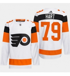 Men Philadelphia Flyers 79 Carter Hart White 2024 Stadium Series Stitched Jersey