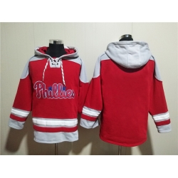 Men Philadelphia Phillies Blank Red Ageless Must Have Lace Up Pullover Hoodie