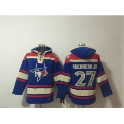 Men Toronto Blue Jays  27 Vladimir Guerrero Jr  Royal Ageless Must Have Lace Up Pullover Hoodie