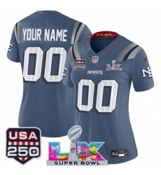 Women New England Patriots Active Player Custom Storm Blue 2025 F U S E Super Bowl LX  USA 250 Patch Rivalries Vapor Limited Football Stitched Jersey 