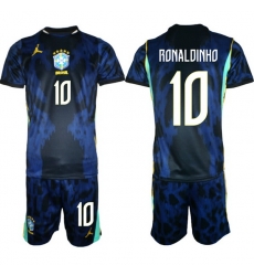 Youth Brazil 2026 FIFA World Cup Blue Away Soccer Jersey RONALDINHO #10 Youth Brazil 2026 FIFA World Cup Blue Away Soccer Jersey RONALDINHO #10