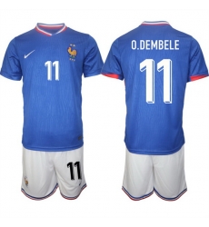 Men France 11 Ousmane Demb E9l E9 Blue 2024 25 Home Soccer Jersey Suit
