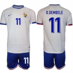 Men France 11 Ousmane Demb E9l E9 White 2024 25 Away Soccer Jersey Suit