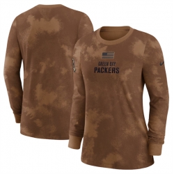 Women Green Bay Packers Brown 2023 Salute To Service Long Sleeve T Shirt Run Small