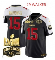 Men Kansas City Chiefs Walker #9 Super Bowl LVIII Back 2 Back Gold Patch Jersey Men Kansas City Chiefs Walker #9 Super Bowl LVIII Back 2 Back Gold Patch Jersey
