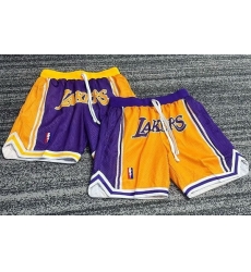 Men Los Angeles Lakers NBA Basketball Shorts Yellow Purple Men Los Angeles Lakers NBA Basketball Shorts Yellow Purple
