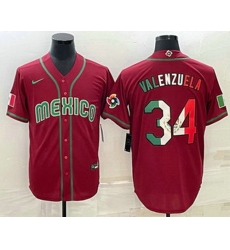 Men's Mexico Baseball #34 Fernando Valenzuela 2023 Red Blue World Baseball Classic Stitched Jerseys