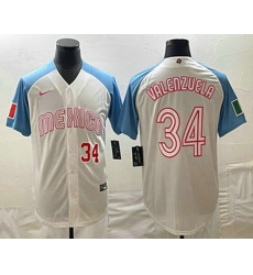 Men's Mexico Baseball #34 Fernando Valenzuela Number 2023 White Blue World Classic Stitched Jersey2