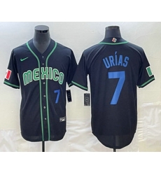 Mens Mexico Baseball #7 Julio Urias Number 2023 Black Blue World Classic Stitched Jersey