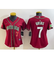 Women's Mexico Baseball #7 Julio Urias Number 2023 Red World Baseball Classic Stitched Jerseys