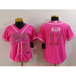 Women Buffalo Bills 17 Josh Allen Pink Cool Base Stitched Baseball Jersey