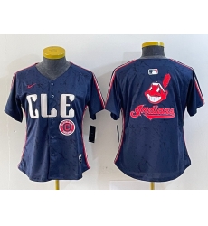 Women Cleveland Guardians Team Big Logo Navy 2024 City Connect Stitched Baseball Jersey 9