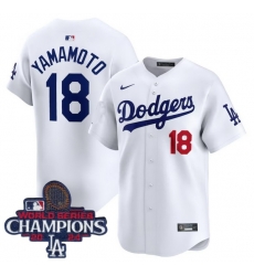 Men Nike Los Angeles Dodgers Yoshinobu Yamamoto #18 White Flex Base 2024 World Series Champions Stitched MLB Jersey