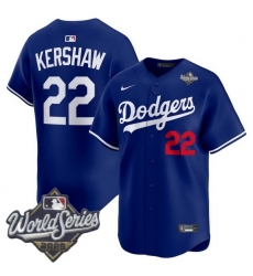 Men Los Angeles Dodgers 22 Clayton Kershaw 2025 World Series Cool Base Stitched Baseball Jersey Blue