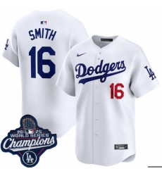 Men Los Angeles Dodgers 16 Will Smith Cool Base 2025 World Champions Stitched Baseball Jersey White Men Los Angeles Dodgers 16 Will Smith Cool Base 2025 World Champions Stitched Baseball Jersey White