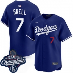 Men Los Angeles Dodgers 7 Blake Snell Cool Base 2025 World Champions Stitched Baseball Jersey Blue