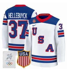 Men USA  37 Connor Hellebuyck Home White 2026 Olympic Hockey Jersey