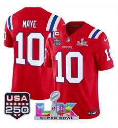 Men New England Patriots 10 Drake Maye Red 2025 F U S E 1 Star C Patch And Super Bowl LX Patch USA 250 Patch Vapor Limited Football Stitched Jersey Men New England Patriots 10 Drake Maye Red 2025 F U S E 1 Star C Patch And Super Bowl LX Patch USA 250 Patch Vapor Limited Football Stitched Jersey