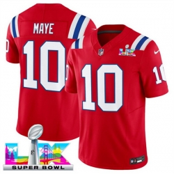Youth New England Patriots 10 Drake Maye Red 2025 F U S E  Super Bowl LX Patch Vapor Limited Stitched Football Jersey