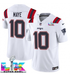 Youth New England Patriots 10 Drake Maye White 2025 F U S E Super Bowl LX Patch Vapor Limited Stitched Football Jersey Youth New England Patriots 10 Drake Maye White 2025 F U S E Super Bowl LX Patch Vapor Limited Stitched Football Jersey